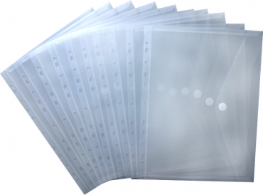 Dokumententaschen Sammelmappen Sichttaschen A4 transparent natur - Dokumentenmappe zum Abheften mit EURO-Lochung, Abheftrand, Klappe und Klettverschluss - 10 Stück
